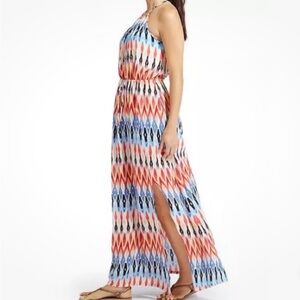 Athleta Sunset Multicolor Ikat Print Halter Neck Sleeveless Maxi Dress